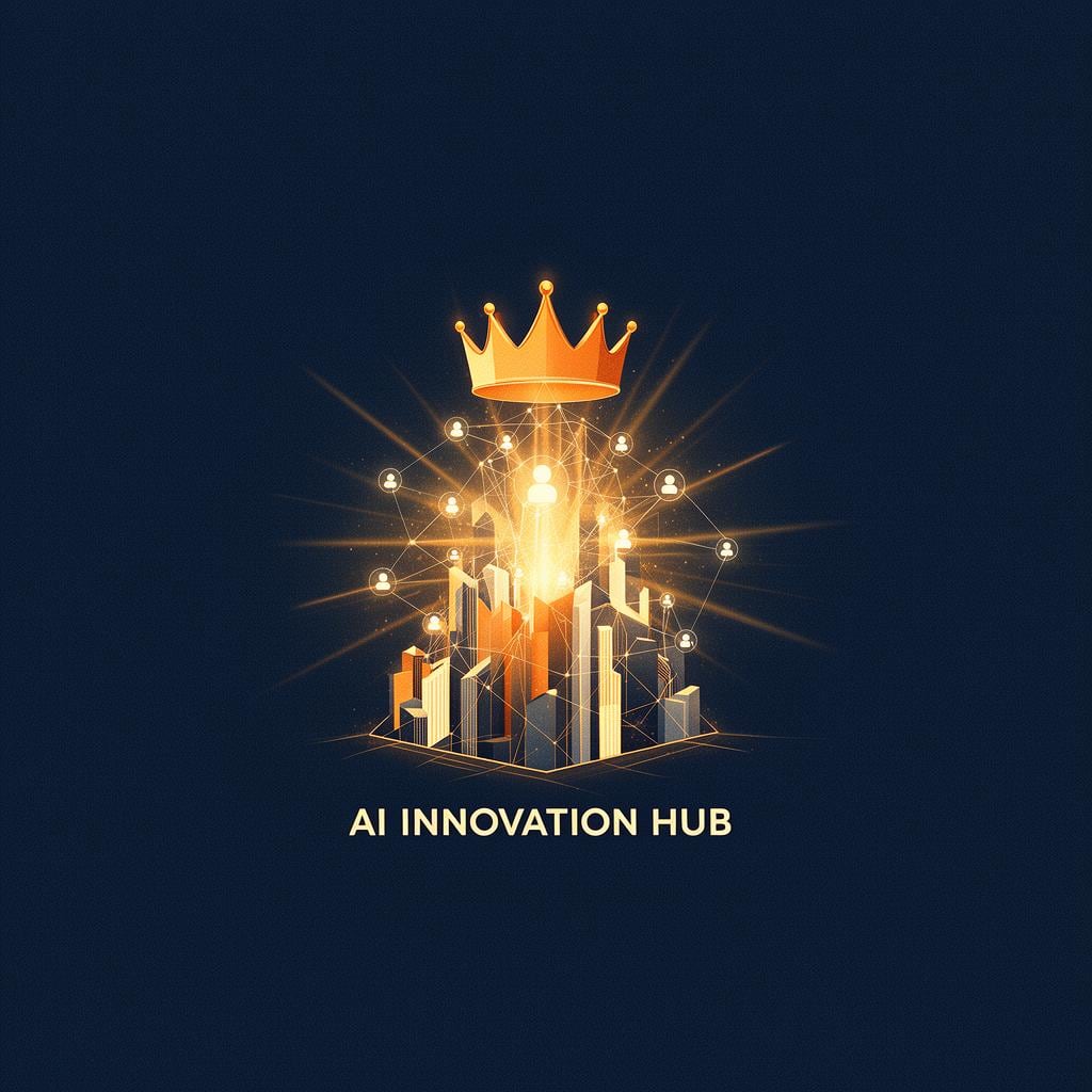 Crowned hub of glowing AI nodes, representing AI Innovation Hub schools